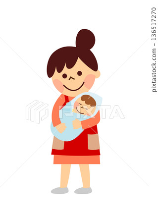 一位婦女抱著嬰兒哄他入睡。 136517270