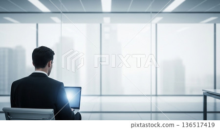 Male businessman working in the office 136517419