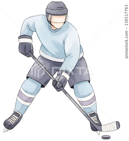 冰球運動員的水彩插圖 136517763