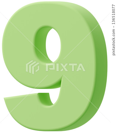 3D material_number_9_yellow-green 136518077