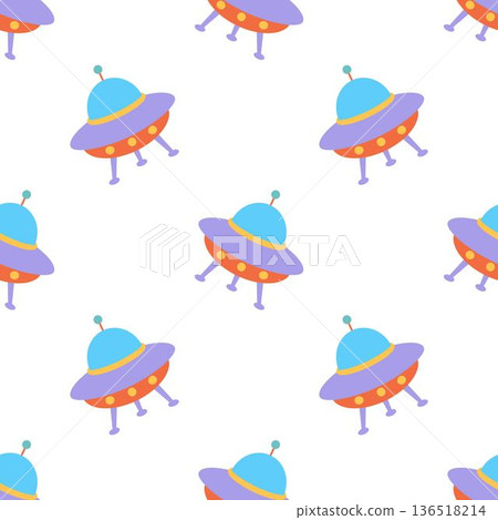 cartoon space ufo seamless pattern 136518214