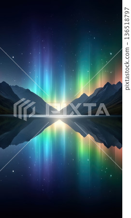 Aurora Borealis over Mountains and Lake with Vibrant Reflections 136518797