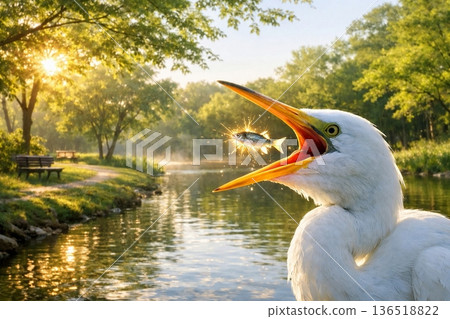 白鷺鷥和小魚 136518822