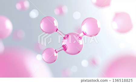 粉紅美容成分分子影像（膠原蛋白、透明質酸、神經醯胺、勝肽）| 透明3D分子背景 136518825