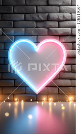 Neon Heart with Dual Blue and Pink Glow Against...-插圖素材 [136519164 ...