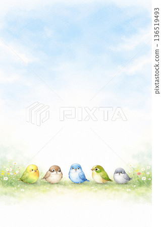 鳥類系列：淺天藍色和小鳥底部背景 136519493