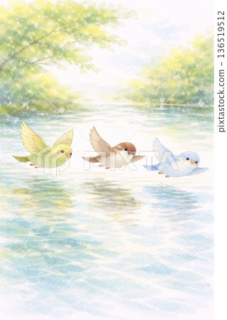 鳥類系列：鳥兒低飛於水面之上，倒映著水面的光芒 136519512