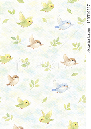 鳥類系列：小鳥與樹葉的自然圖案素材 136519517