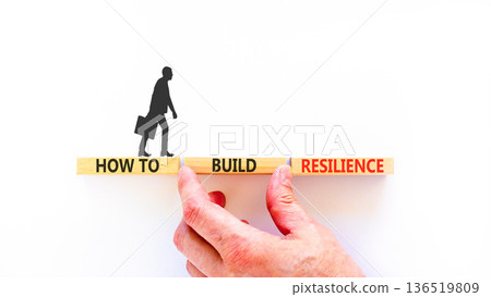 How to build resilience symbol. Concept words How to build resilience on beautiful wooden blocks. Beautiful white background. Businessman's hand. Business how to build resilience concept. Copy space How to build resilience symbol. Concept words How to build resilience on beautiful wooden blocks. Beautiful white background. Businessman's hand. Business how to build resilience concept. Copy space 136519809