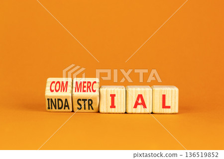 Commercial or industrial symbol. Concept words Commercial or Industrial on beautiful wooden blocks. Beautiful orange background. Business commercial or industrial concept. Copy space. Commercial or industrial symbol. Concept words Commercial or Industrial on beautiful wooden blocks. Beautiful orange background. Business commercial or industrial concept. Copy space. 136519852