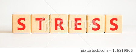Stress word symbol. Concept word Stress on beautiful wooden blocks. Beautiful white background. Business psychological medical stress word concept. Copy space. Stress word symbol. Concept word Stress on beautiful wooden blocks. Beautiful white background. Business psychological medical stress word concept. Copy space. 136519866