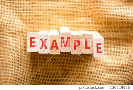 Example examples symbol. Concept word Example on beautiful wooden blocks. Beautiful canvas background. Business example examples concept. Copy space. Example examples symbol. Concept word Example on beautiful wooden blocks. Beautiful canvas background. Business example examples concept. Copy space. 136519936