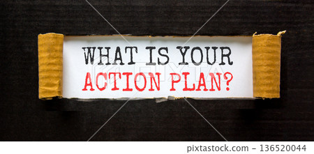 What is your action plan symbol. Concept words What is your action plan on beautiful white paper. Beautiful black paper background. Business what is your action plan concept. Copy space. 136520044