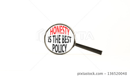 Honesty is the best policy symbol. Concept words Honesty is the best policy on beautiful magnifying glass. Beautiful white background. Business honesty is the best policy concept. Copy space. 136520048