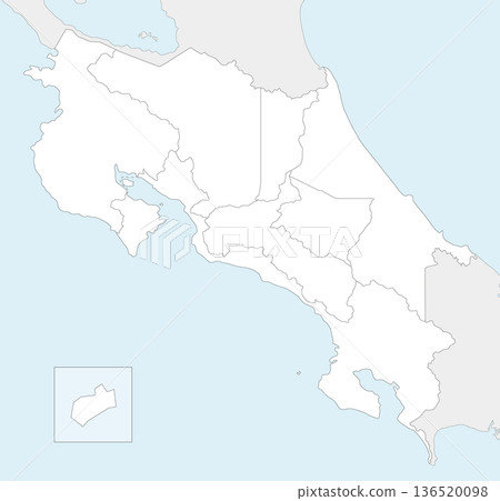 Vector blank map of Costa Rica with regions and administrative divisions, and neighbouring countries and territories. Editable and clearly labeled layers. Vector blank map of Costa Rica with regions and administrative divisions, and neighbouring countries and territories. Editable and clearly labeled layers. 136520098