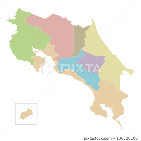 Vector blank map of Costa Rica with regions or territories and administrative divisions. Editable and clearly labeled layers. 136520100