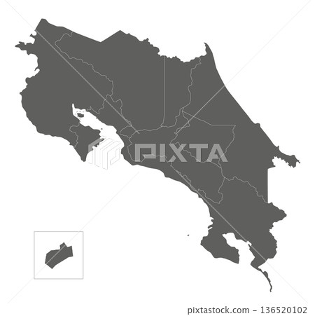 Vector blank map of Costa Rica with regions or territories and administrative divisions. Editable and clearly labeled layers. 136520102