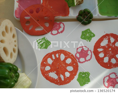 Stamps made with various vegetable scraps and paint Stamps made with various vegetable scraps and paint 136520174