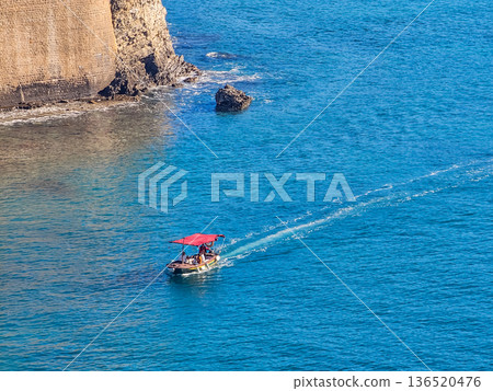 Top View of Boat Sailing on Sea 136520476