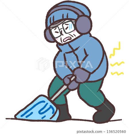 圖：一位背痛的老人正在鏟雪 136520560