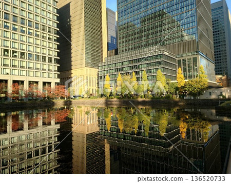 Buildings reflected in the moat 136520733