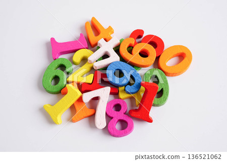 Number wood block cubes for learning Mathematic, education math. 136521062