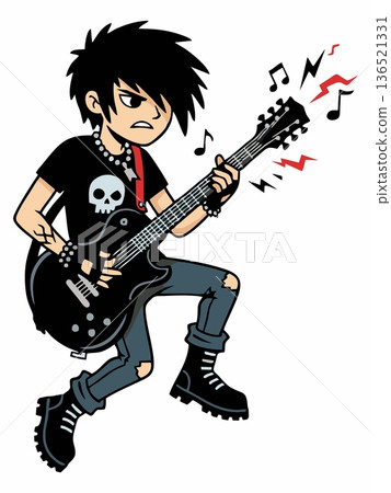 Emo Rock Guitarist Cartoon Character Illustration 136521331