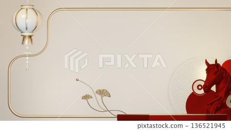 Happy Chinese new year 2026 with circle podium for show product and decoration China on red color style background.3D rendering 136521945