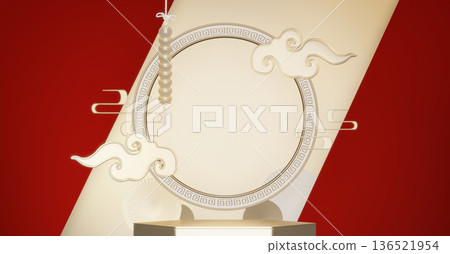 Happy Chinese new year 2026 with circle podium for show product and decoration China on red color style background.3D rendering 136521954