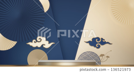 Blue and red concept Year of the Horse ,China Podium, minimal color two tone geometric design.3D rendering Blue and red concept Year of the Horse ,China Podium, minimal color two tone geometric design.3D rendering 136521973
