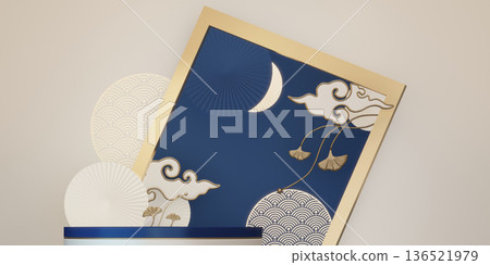 Blue and red concept Year of the Horse ,China Podium, minimal color two tone geometric design.3D rendering Blue and red concept Year of the Horse ,China Podium, minimal color two tone geometric design.3D rendering 136521979