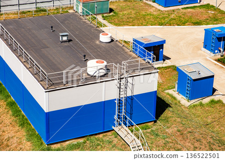 pumping station in the courtyard of an apartment building, top view pumping station in the courtyard of an apartment building, top view 136522501