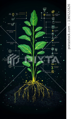 Infographic showing plant growth process with nutrient breakdown and soil interaction Infographic showing plant growth process with nutrient breakdown and soil interaction 136522826