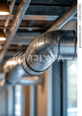 Modern industrial ductwork in contemporary building interior design Modern industrial ductwork in contemporary building interior design 136523000