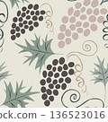 Colorful seamless fruit pattern with grapes and leaf in cloud dancer background. 136523016