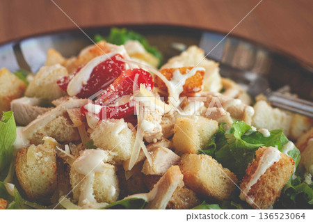 classic Caesar salad, close-up, natural light, selective focus, horizontal, 136523064