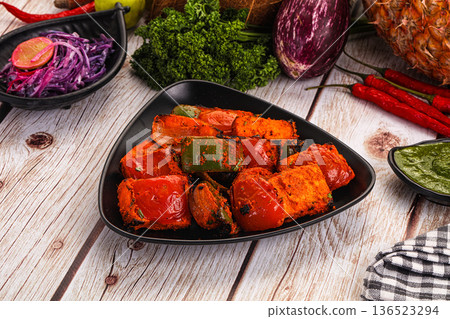 Indian cuisine - spicy chili paneer 136523294