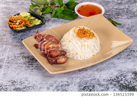 Tasty baby swuid with rice Tasty baby swuid with rice 136523399