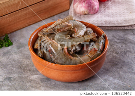 Raw fresh tiger prawn in the bowl Raw fresh tiger prawn in the bowl 136523442