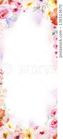 Watercolor floral wedding vertical menu card with pastel flowers frame, hand painted illustration Watercolor floral wedding vertical menu card with pastel flowers frame, hand painted illustration 136523670