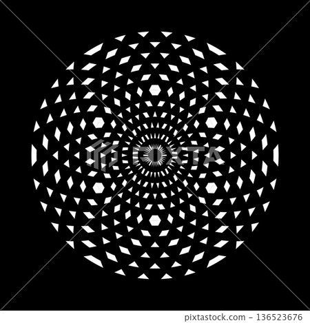 Abstract Radial Circle Dots Pattern on Black Background. Abstract Radial Circle Dots Pattern on Black Background. 136523676