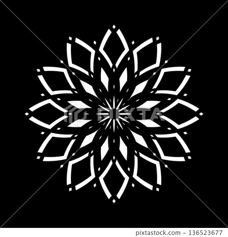 Radial Geometric Pattern in Flower Shape on Black Background. 136523677