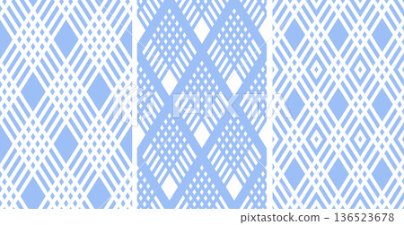 Set of Seamless Diamonds Patterns. Light Blue Textures. 136523678