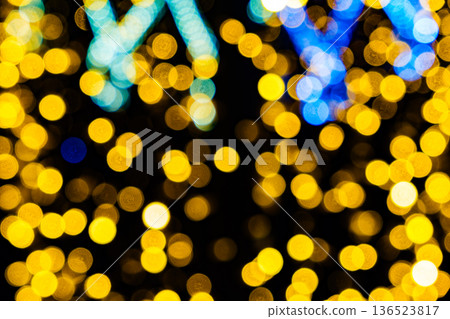 blurred yellow and blue glowing lamps glare blurred yellow and blue glowing lamps glare 136523817