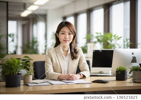 Smiling businesswoman in the office | Working women, company, recruitment, career image 136523825