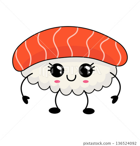 Cute sushi with salmon, designed in a playful kawaii style. Cute sushi with salmon, designed in a playful kawaii style. 136524092