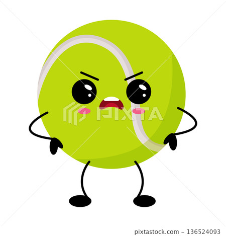 Angry Tennis Ball character. Kawaii style Angry Tennis Ball character. Kawaii style 136524093