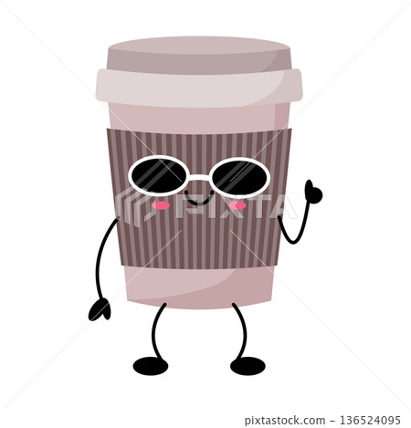 Vector illustration of cute takeaway coffee cup with sunglasses. Vector illustration of cute takeaway coffee cup with sunglasses. 136524095