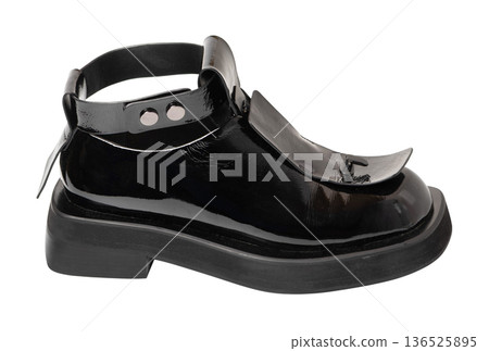Black patent leather boot with ankle strap and chunky sole Black patent leather boot with ankle strap and chunky sole 136525895