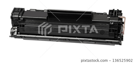 Black toner cartridge for printer supply with transparent background 136525902